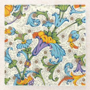 Italian Florentine Flourishes Pattern Glass Coaster