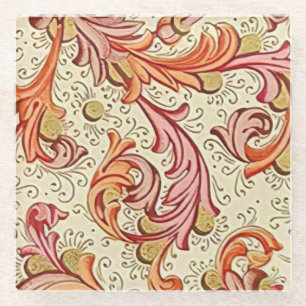 Italian Florentine Flourishes Pattern Glass Coaster