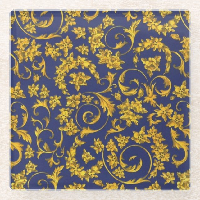 Italian Florentine Flourishes Pattern Glass Coaster (Front)