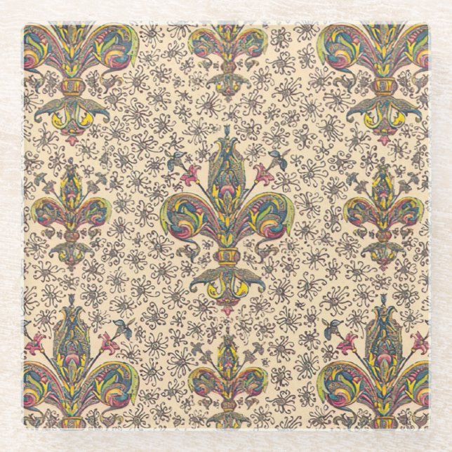 Italian Florentine Flourishes Pattern Glass Coaster (Front)