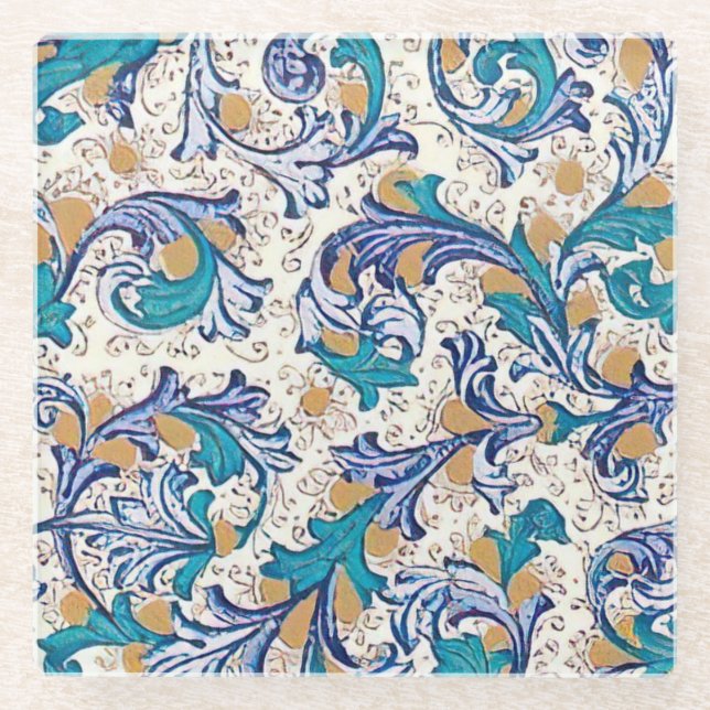 Italian Florentine Flourishes Pattern Glass Coaster (Front)