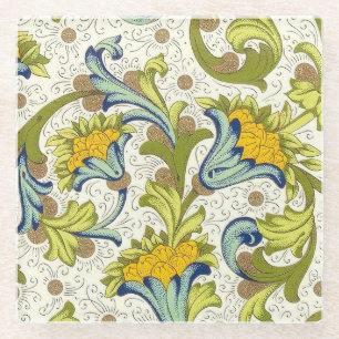 Italian Florentine Flourishes Pattern Glass Coaster
