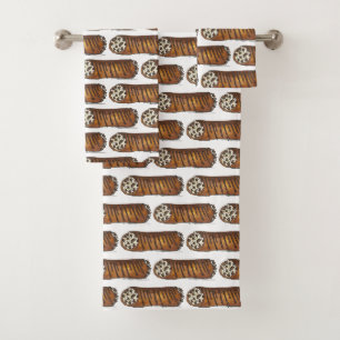 Italian Food Bakery Pastry Chocolate Chip Cannoli Bath Towel Set