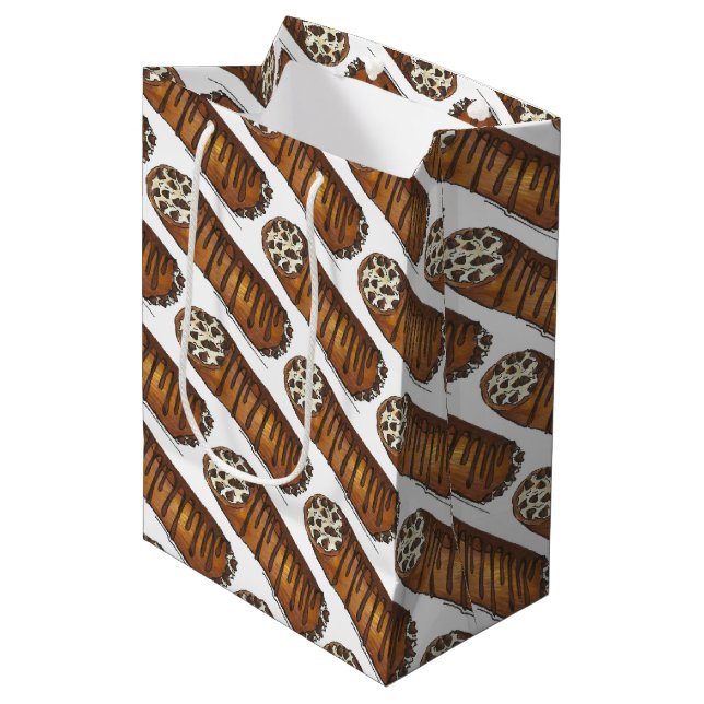 Italian Food Bakery Pastry Chocolate Chip Cannoli Medium Gift Bag (Front Angled)