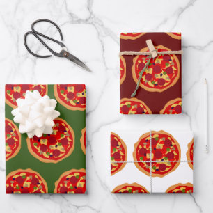 Italian food funny pepperoni pizza pattern wrapping paper sheet