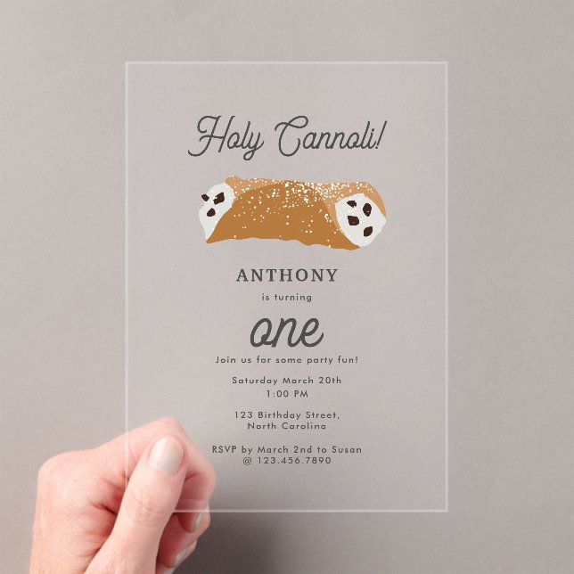 Italian Food Holy Cannoli Desserts Birthday Theme Acrylic Invitations (Insitu (Handheld))