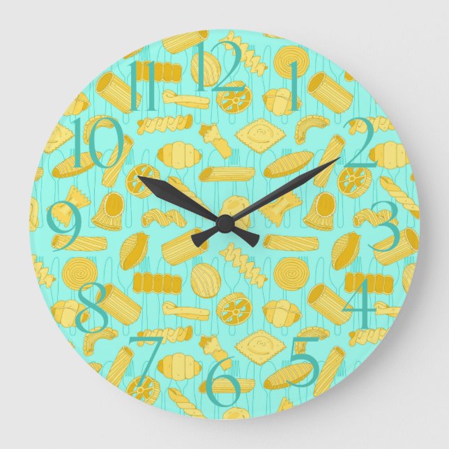 Italian Food Lover Pizza Restaurant Pasta Shapes Large Clock (Front)