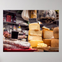 Italian food market with cheese and pepperoni wash