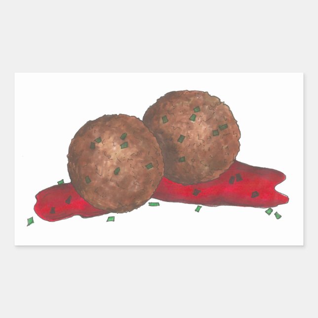 Italian Food Meatball Meat Balls Marinara Sauce Rectangular Sticker (Front)