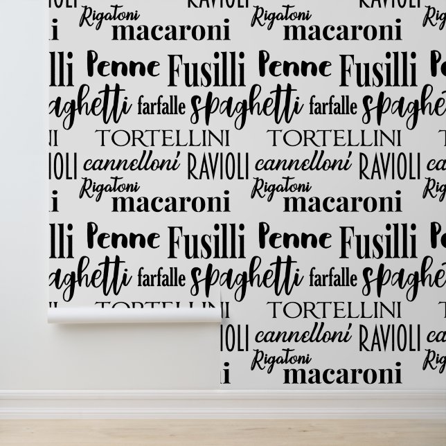 Italian Food Pasta Names Typographic Kitchen Wallpaper (Application)
