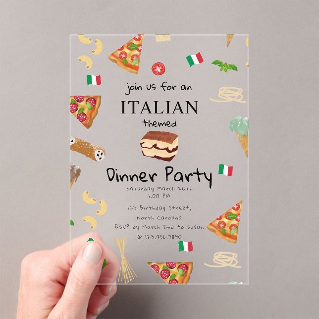 Italian Food Pizza & Pasta Dinner Party Theme Acrylic Invitations (Insitu (Handheld))