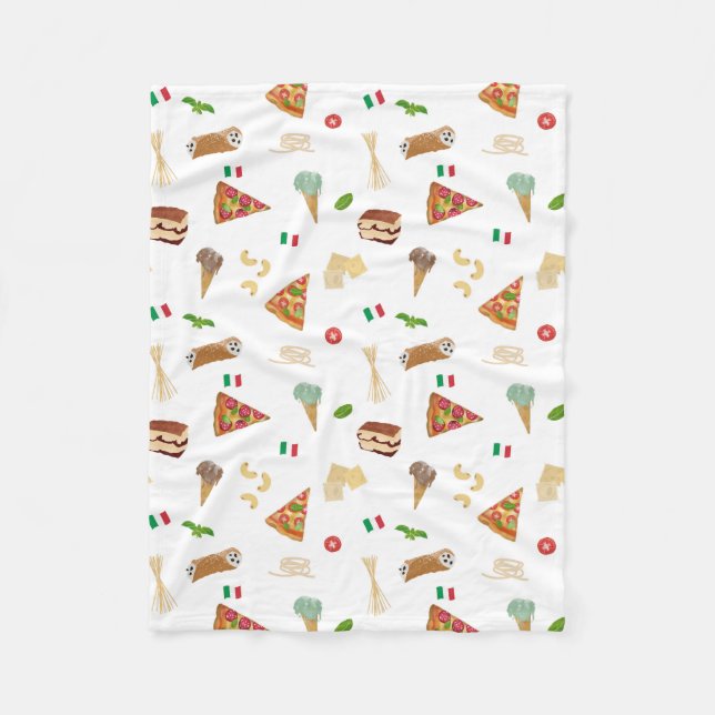 Italian Food Pizza Pasta Tiramisu Pattern Fleece Blanket (Front)