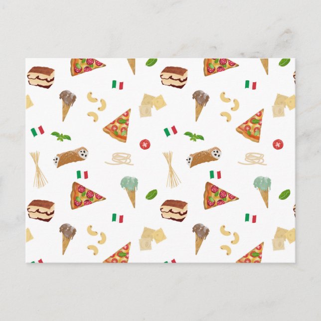 Italian Food Pizza Pasta Tiramisu Pattern Holiday Postcard (Front)