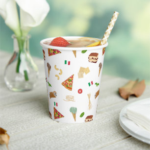 Italian Food Pizza Pasta Tiramisu Pattern Paper Cups