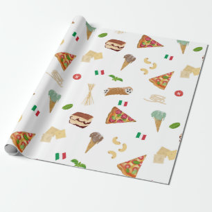 Italian Food Pizza Pasta Tiramisu Pattern Wrapping Paper