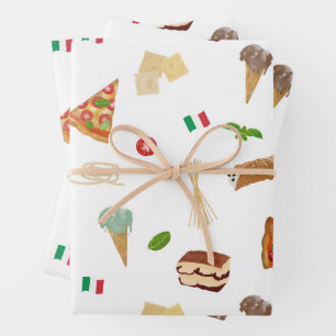 Italian Food Pizza Pasta Tiramisu Pattern Wrapping Paper Sheet