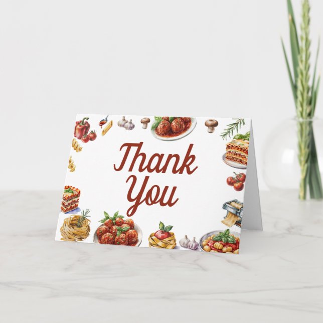 Italian Food | Watercolor 1st Birthday Thank You Card (Front)