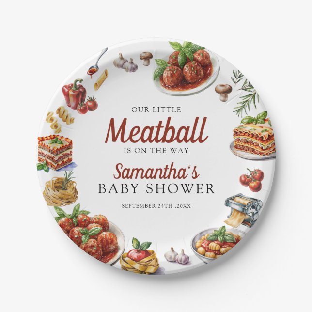 Italian Food | Watercolor Baby Shower Paper Plate (Front)
