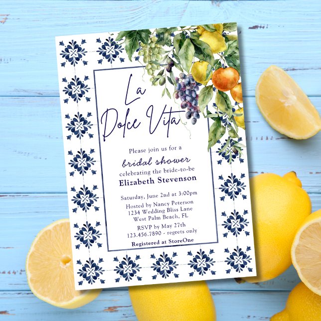 Italian Fruits Tiles La Dolce Vita Bridal Shower  Invitation (Creator Uploaded)