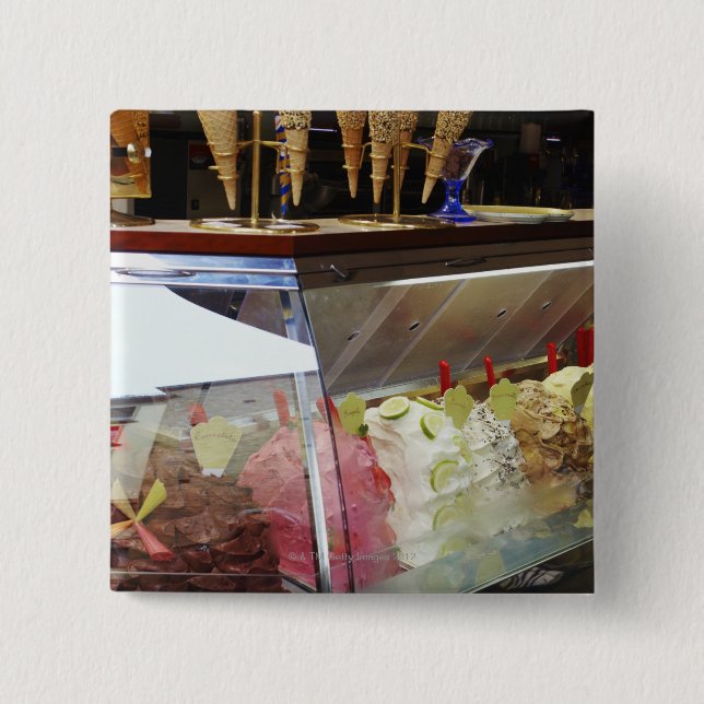Italian gelato in display case 15 cm square badge (Front)