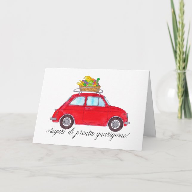 Italian Get well Red Retro Fiat 500 Card (Front)