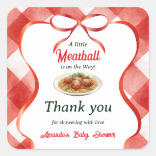 Italian Gingham Red Meatball Pasta Baby Shower Square Sticker