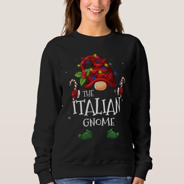 Italian Gnome Buffalo Plaid Christmas Tree Light Sweatshirt (Front)
