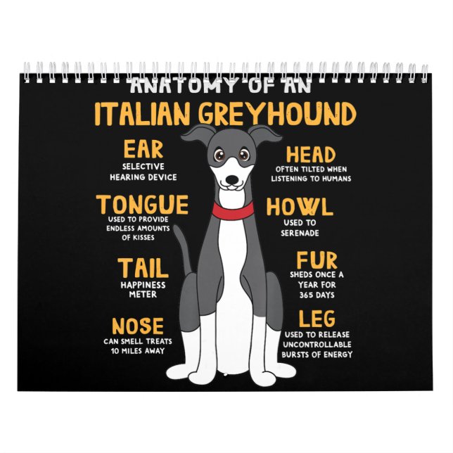 Italian Greyhound Anatomy Funny Dog Mom Dad Gift Calendar (Cover)