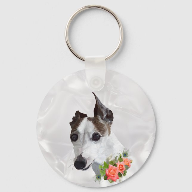 Italian Greyhound and Flowers Key Ring (Front)
