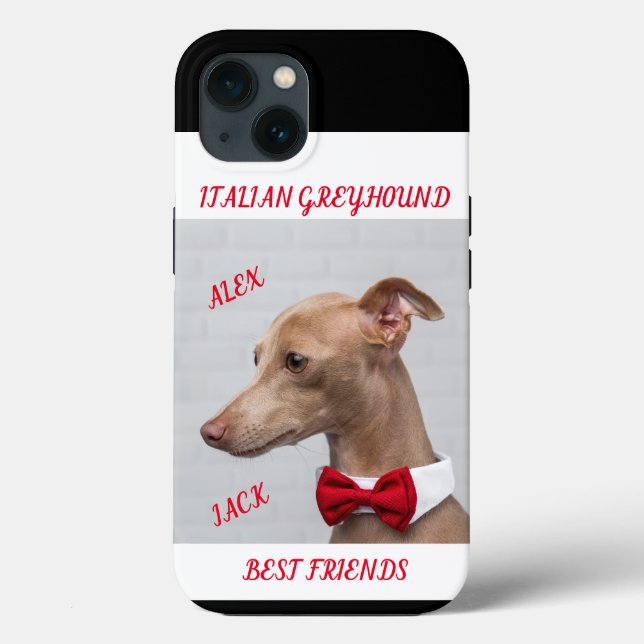 ITALIAN GREYHOUND APPLE IPHONE 13 CASE & NAMES. (Back)
