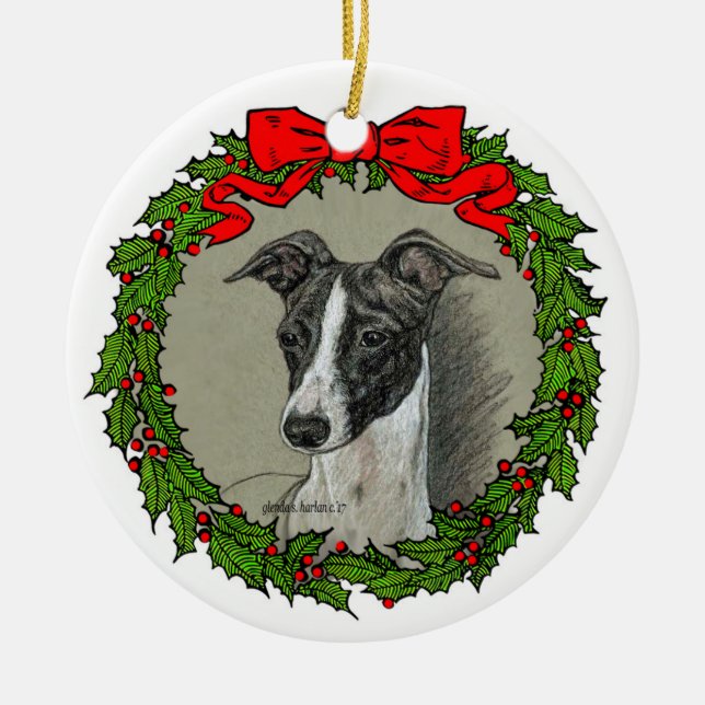 Italian Greyhound Art by Glenda S. Harlan Ceramic Ornament (Front)