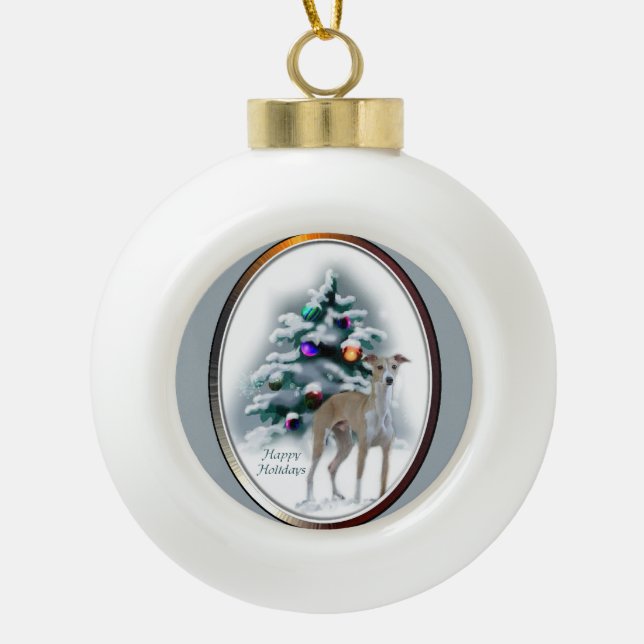 Italian Greyhound Christmas Ceramic Ball Christmas Ornament (Front)