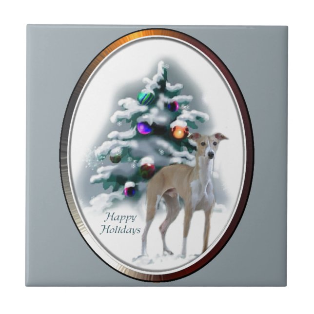 Italian Greyhound Christmas Ceramic Tile (Front)