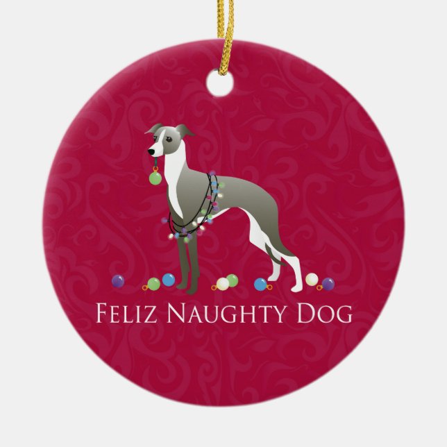 Italian Greyhound Christmas Design Ceramic Tree Decoration (Front)