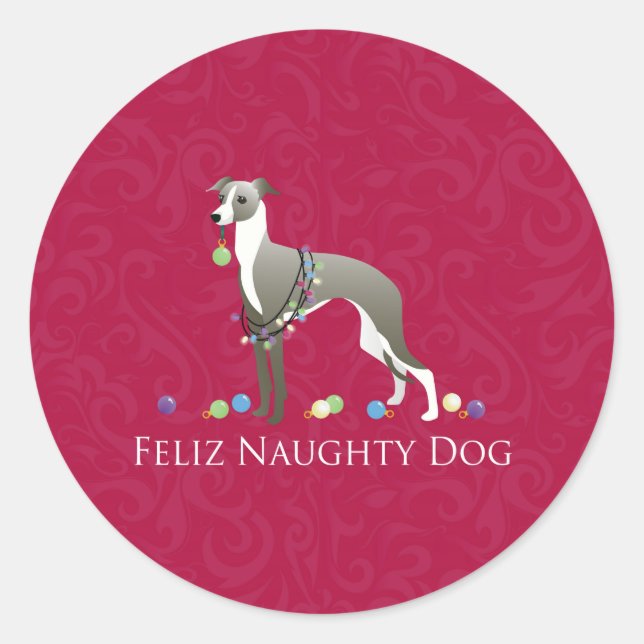 Italian Greyhound Christmas Design Classic Round Sticker (Front)