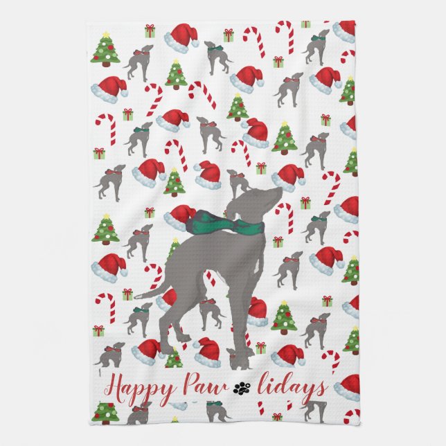 Italian Greyhound Christmas Kitchen Towel (Vertical)