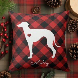 Italian Greyhound Christmas Plaid Dog Name Cushion