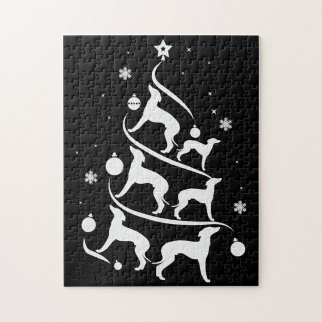 italian greyhound  christmas tree dog lover jigsaw puzzle (Vertical)