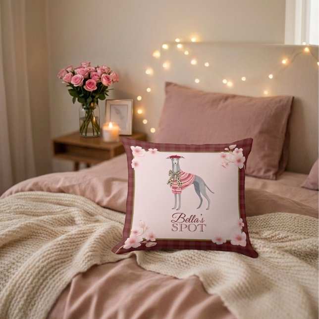 Italian Greyhound Cute Dog Checkered Cherry Apron Cushion (Creator Uploaded)
