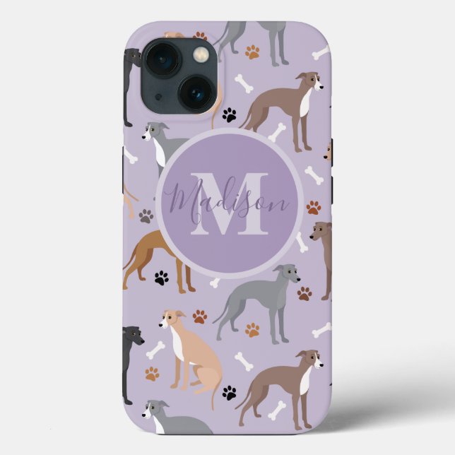 Italian Greyhound Dog Bones and Paws Name Monogram Case-Mate iPhone Case (Back)