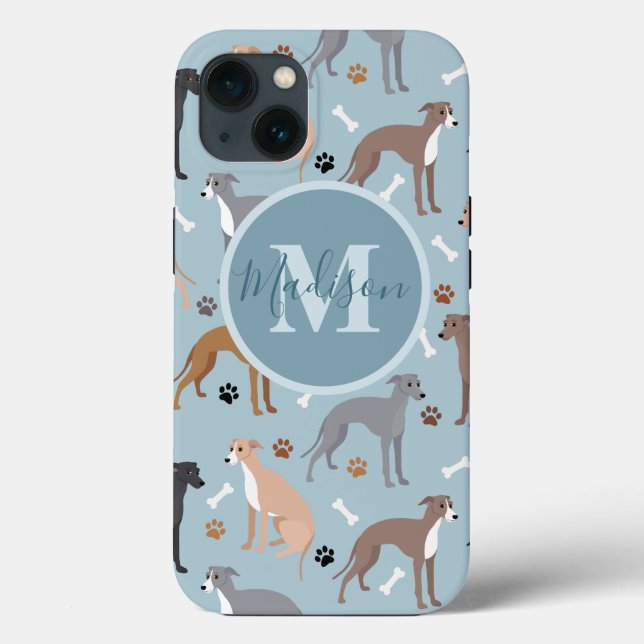 Italian Greyhound Dog Bones and Paws Name Monogram Case-Mate iPhone Case (Back)
