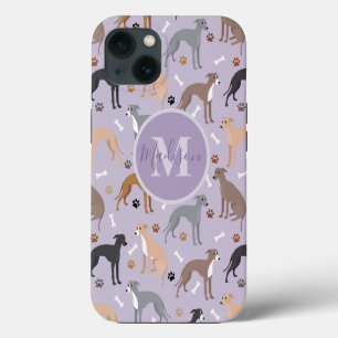 Italian Greyhound Dog Bones and Paws Name Monogram iPhone 13 Case