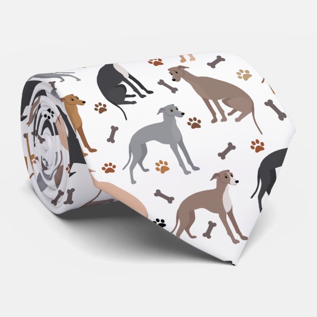 Italian Greyhound Dog Bones and Paws Neck Tie (Rolled)