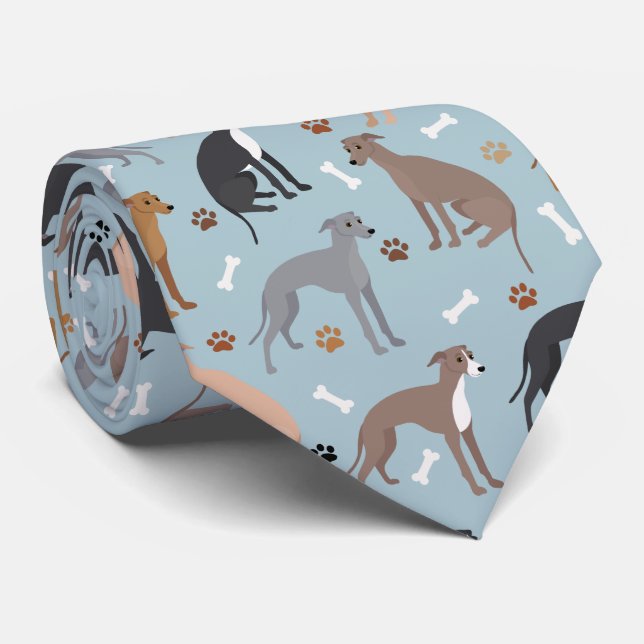 Italian Greyhound Dog Bones and Paws Neck Tie (Rolled)