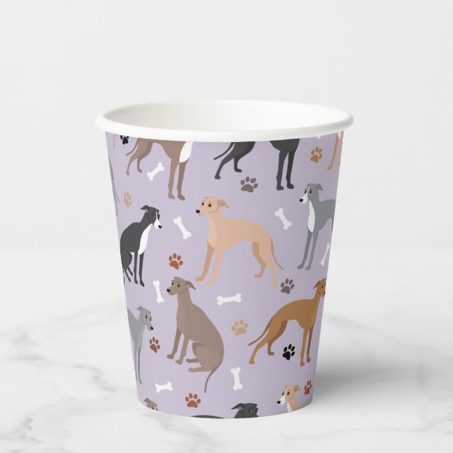 Italian Greyhound Dog Bones and Paws Paper Cups (Front)