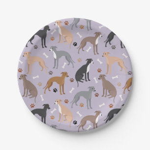Italian Greyhound Dog Bones and Paws Paper Plate