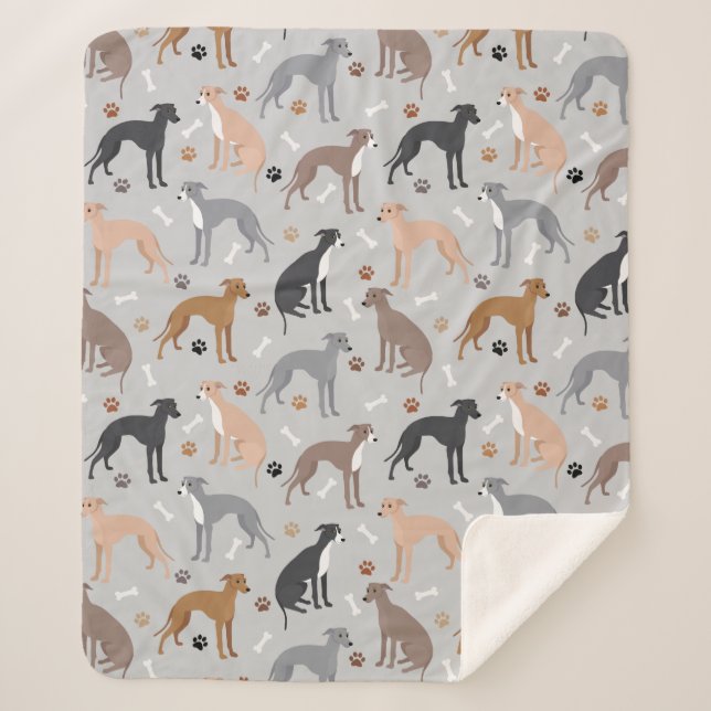 Italian Greyhound Dog Bones and Paws Sherpa Blanke Sherpa Blanket (Front)