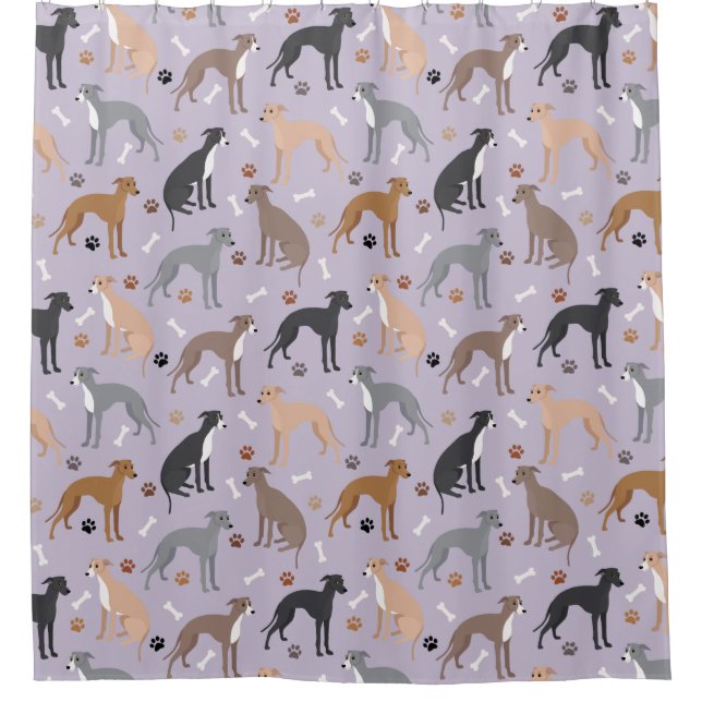 Italian Greyhound Dog Bones and Paws Shower Curtain (Front)