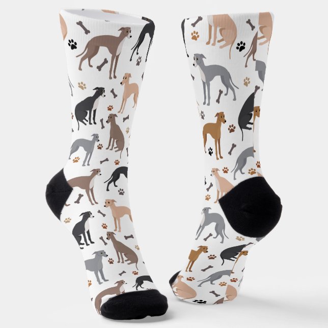 Italian Greyhound Dog Bones and Paws Socks (Angled)