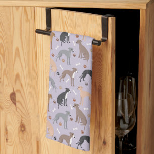Italian Greyhound Dog Bones and Paws Tea Towel